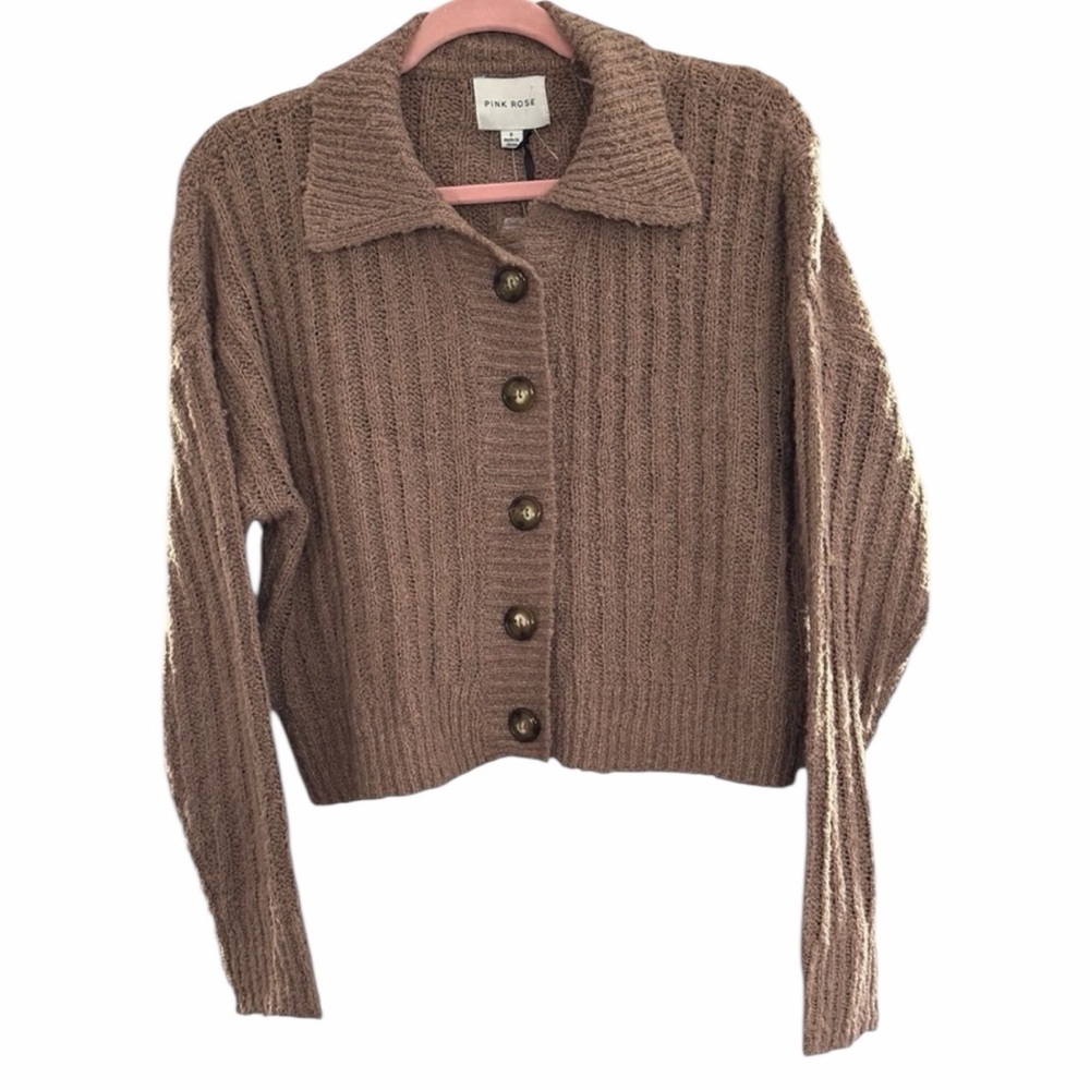 Pink Rose Woman’s Button Down Crop Cardigan - Size Small - New Without Tags